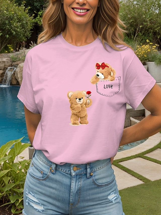 Women's T Shirt Print LOVE Graphic Animal Vintage Stylish