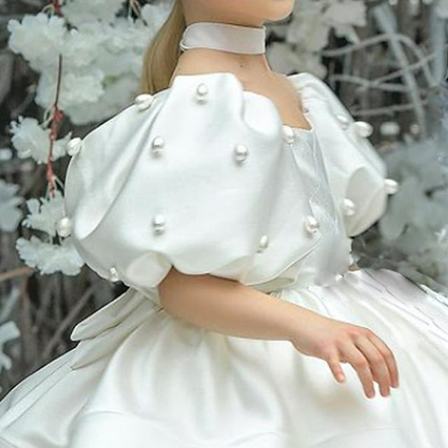 Girls' Girl Flower Dress Solid Color Kids