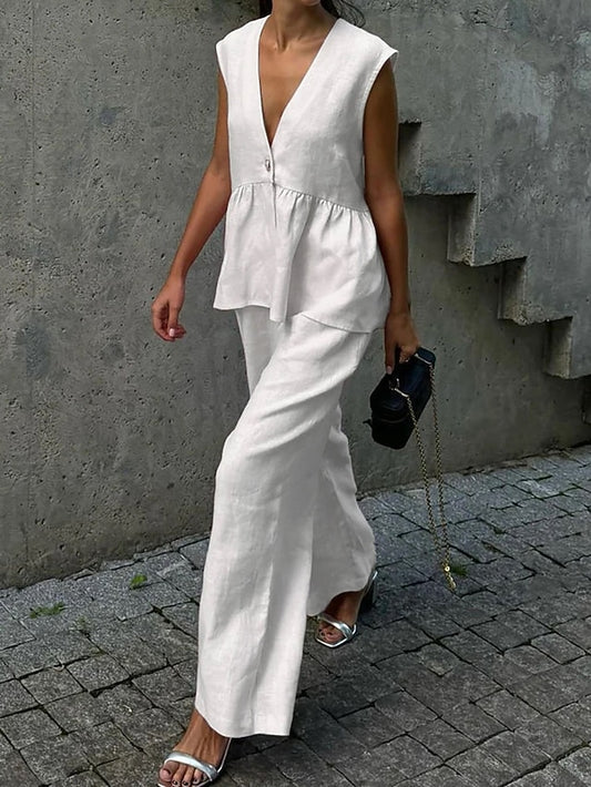Women's Pants Sets Bolero Top Sleeveless V Neck Plain