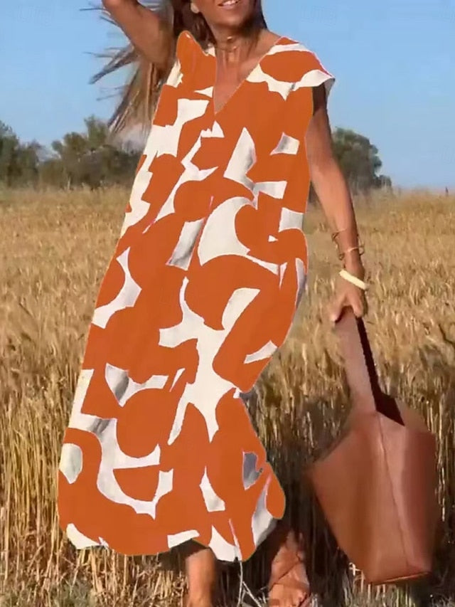 Women's Graphic V Neck Maxi Dress Sleeveless Summer Spring
