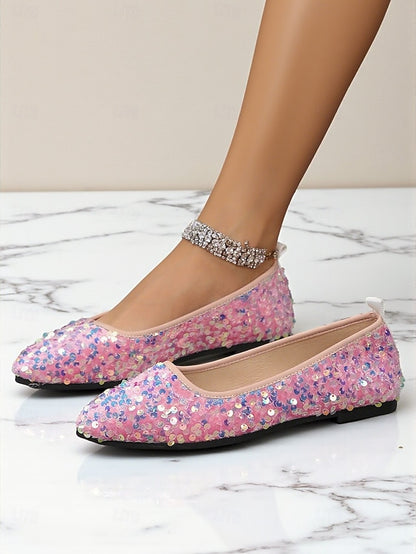 Pointed - Toe Sequin Ballet Black Flats Women's Sparkly