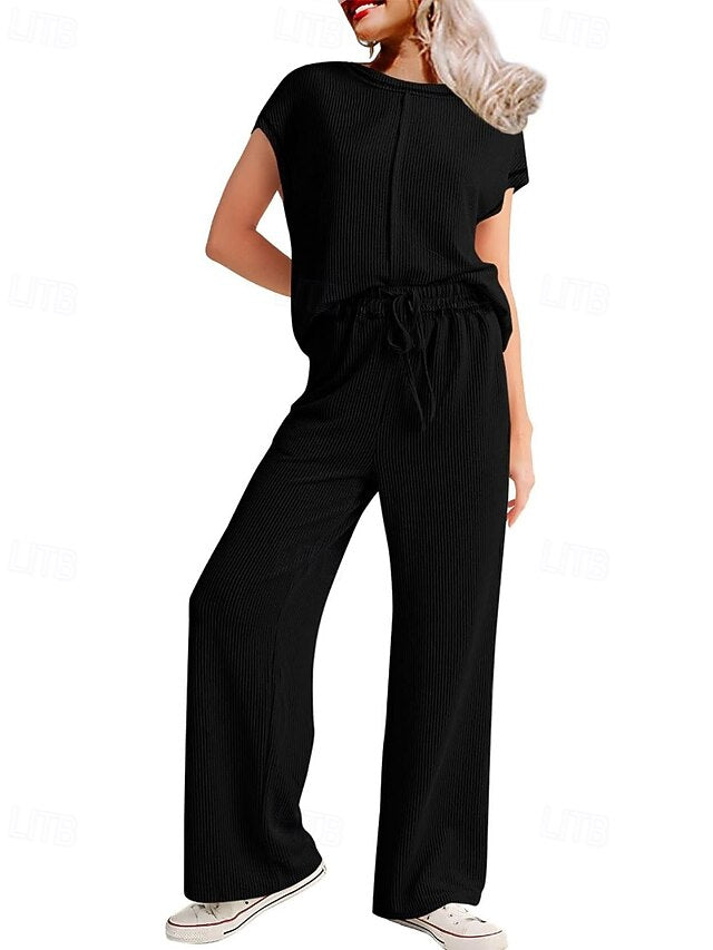 Women's Pants Sets Bolero Top Short Sleeve Crew Neck Plain
