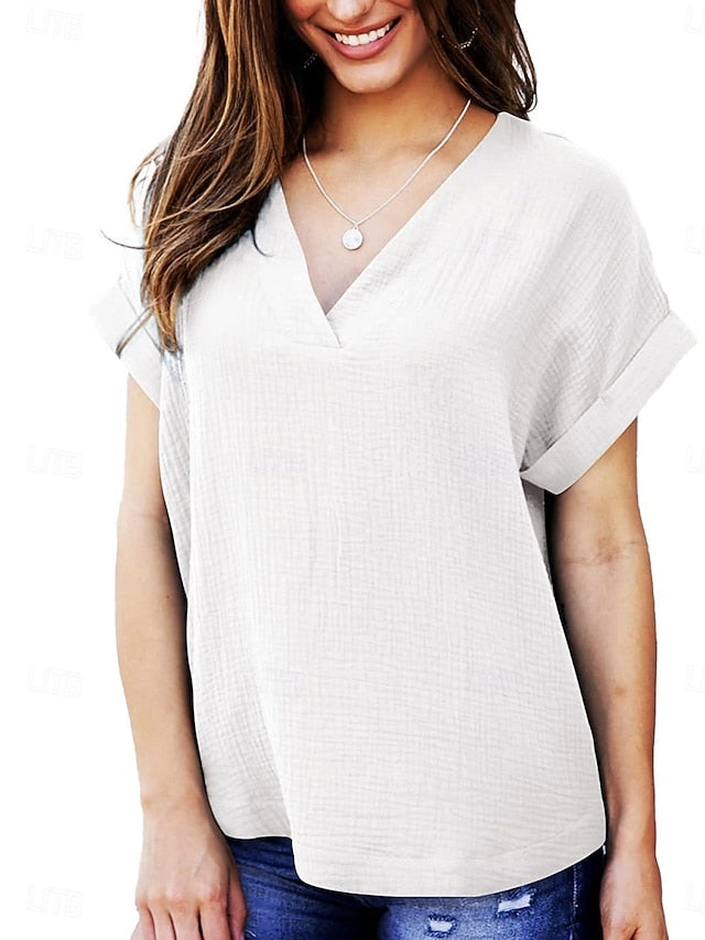 Women's T Shirt Plain Fashion Casual Short Sleeve V Neck