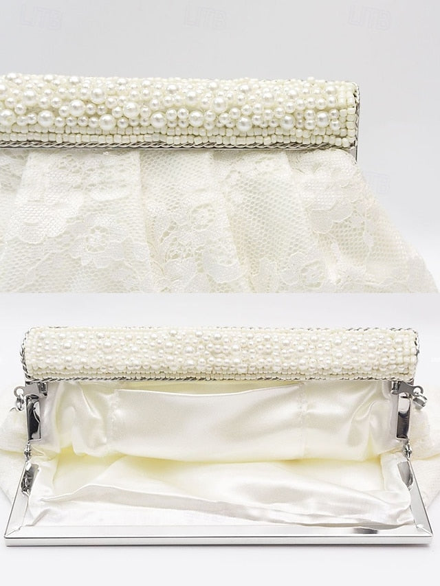 Bag Women's Clutch Beaded Black Evening with Elegant Lace