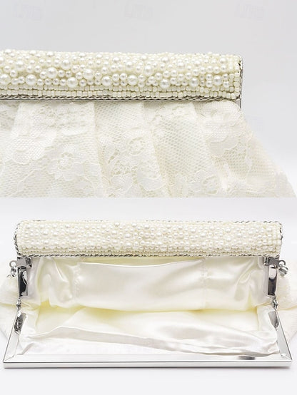 Bag Women's Clutch Beaded Black Evening with Elegant Lace