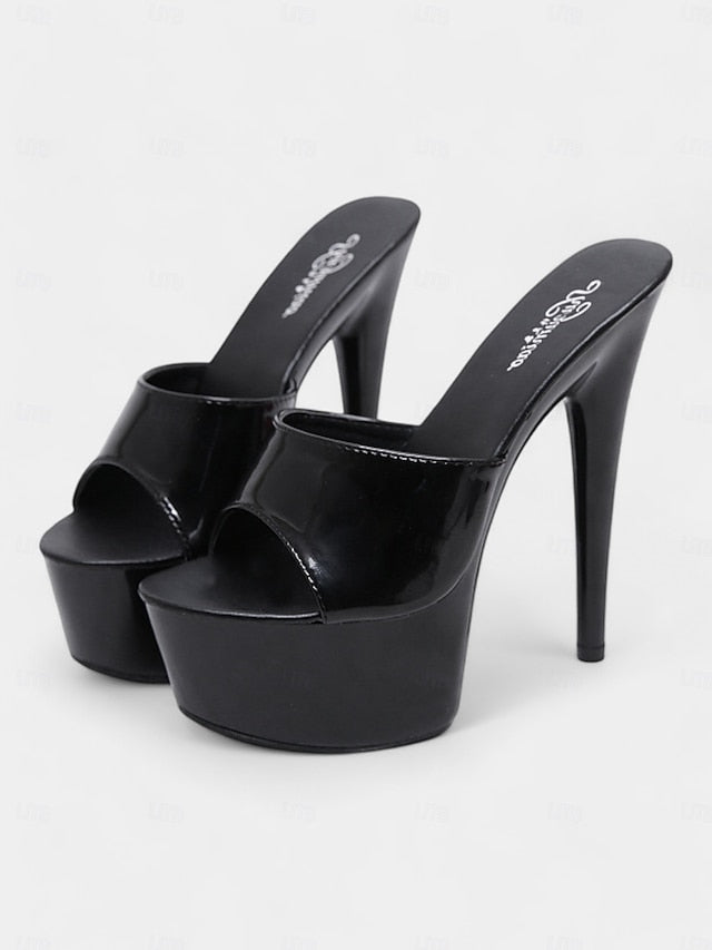 High with Patent Red Platform Heels Leather Women's