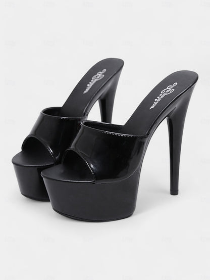 High with Patent Red Platform Heels Leather Women's