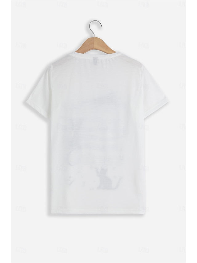 Women's T Shirt Basic Cat Print Short Sleeve Regular Tops