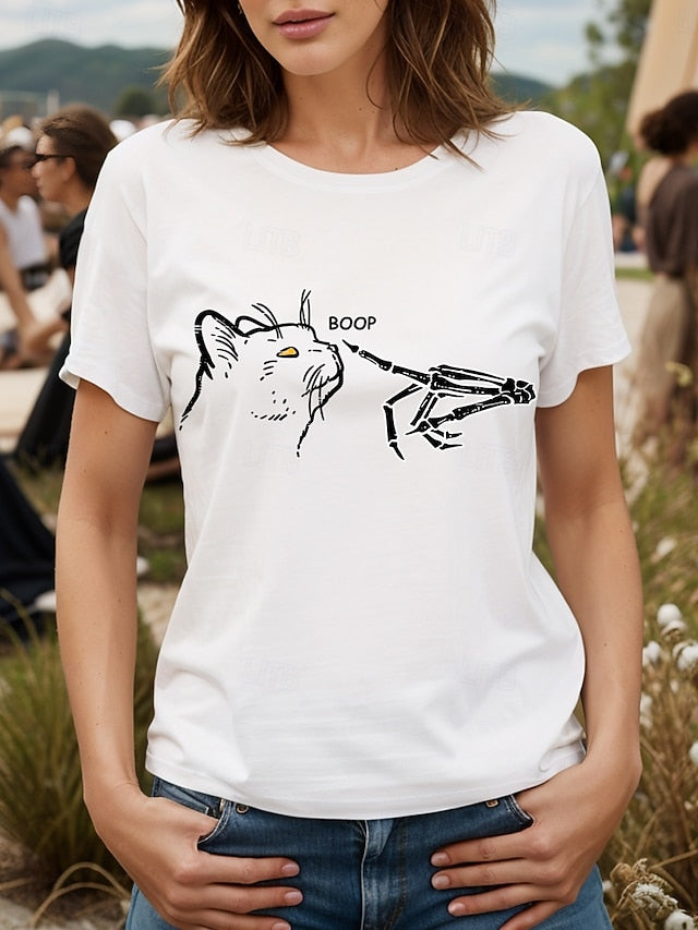 Women's T Shirt Skulls Graphic Cat Vintage Stylish Classic