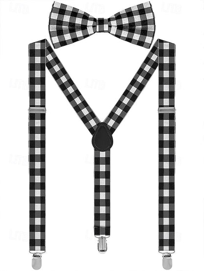 Set Suspender Plaid Adjustable Bow and Men's Christmas Tie