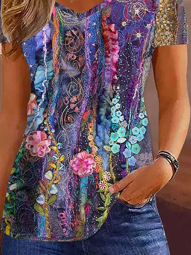 Women's Tunic T Shirt Fashion Casual Print Short Sleeve