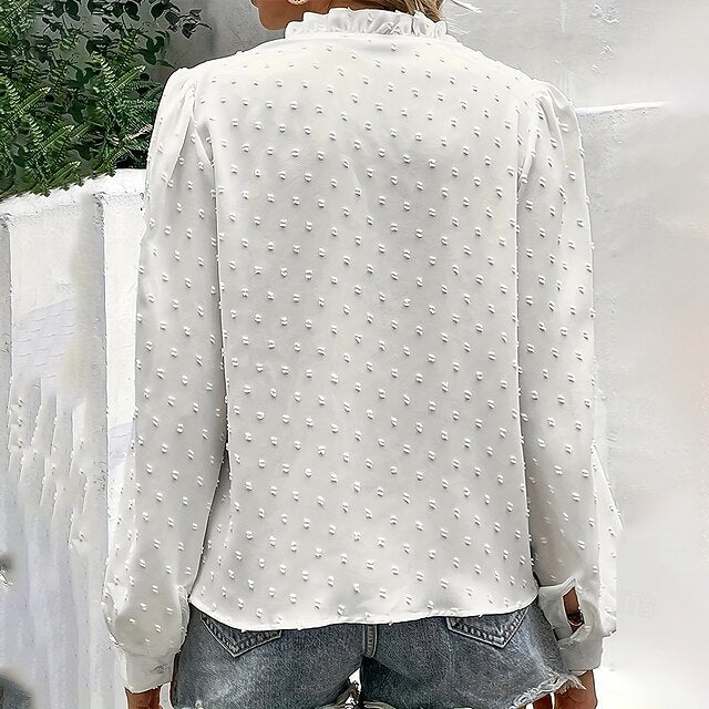 Women's Casual Shirt Button Up Shirt Blouse Lace Patchwork