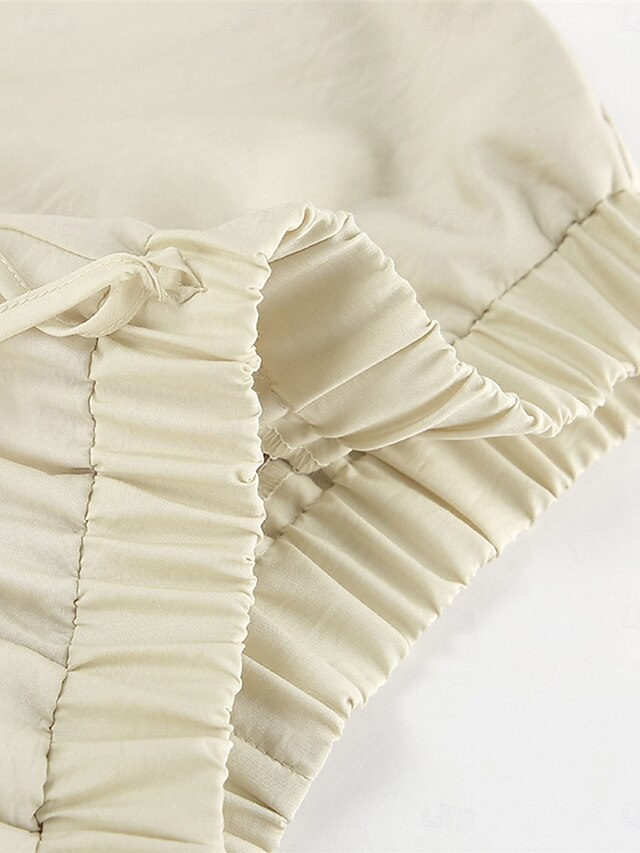 Women's Shirt Blouse Ruched Lace up Ruffle Solid Color