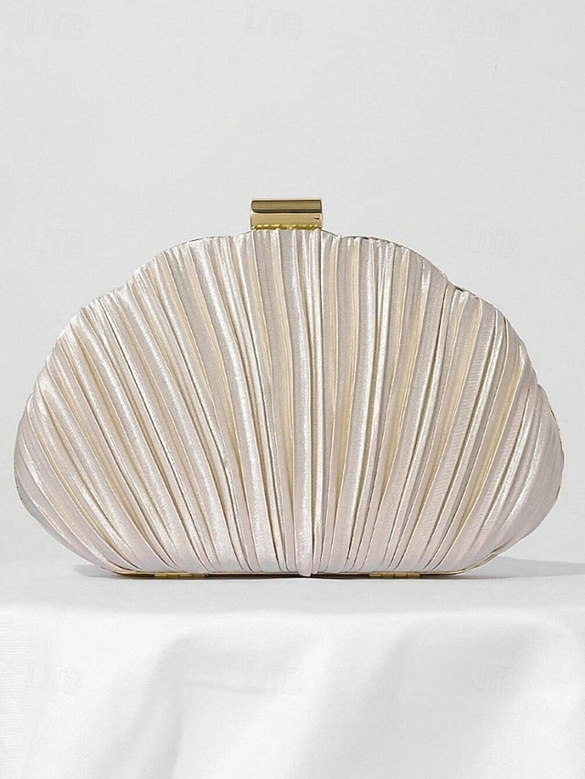 Women's Purse Clutch Shell Evening Satin Pleated