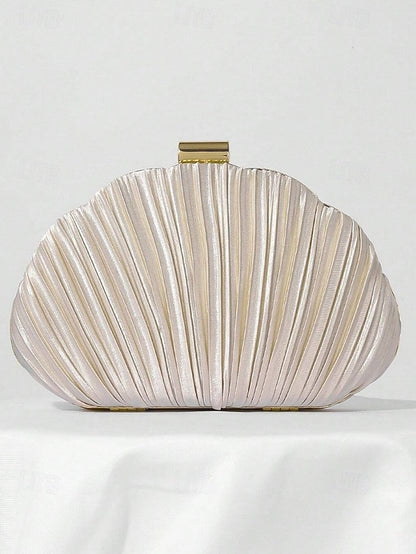 Women's Purse Clutch Shell Evening Satin Pleated
