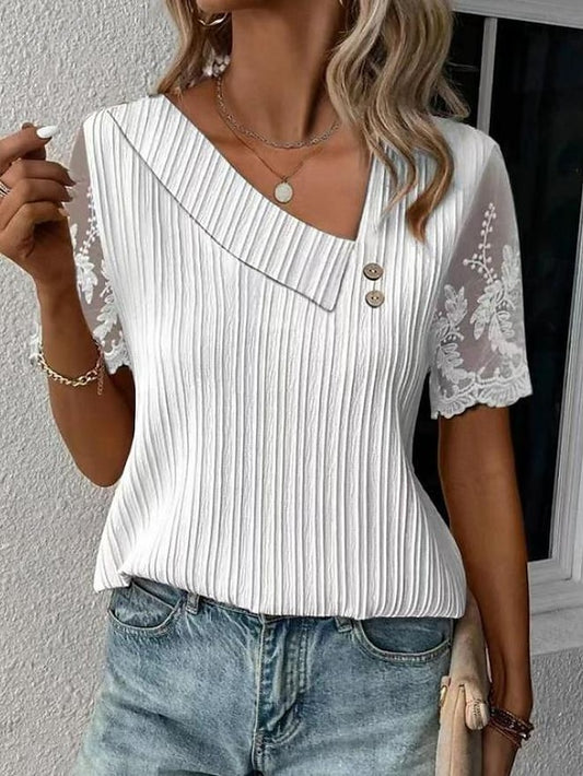 Women's White Elegant Lace Tops Eyelet Blouse Dressy Tops