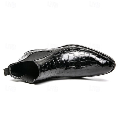 – Boots Slip-On Pattern Crocodile Men's Brown Chelsea