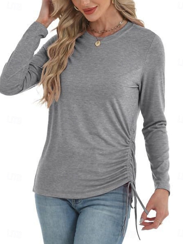 Women's Blouse Drawstring Solid Color Daily Stylish Casual