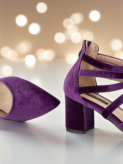 Women's with Pointed Block Velvet Blue Heel Pumps Toe