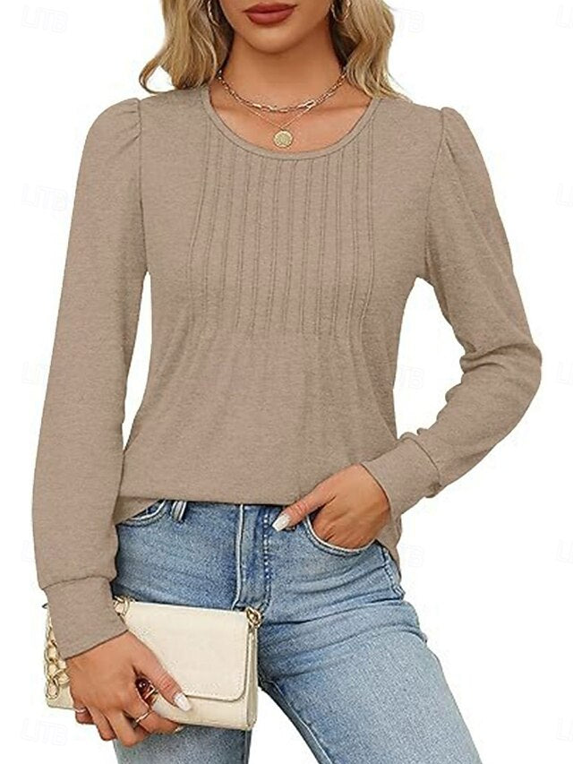 Women's Shirt Blouse Ruched Solid Color Basic Casual Long