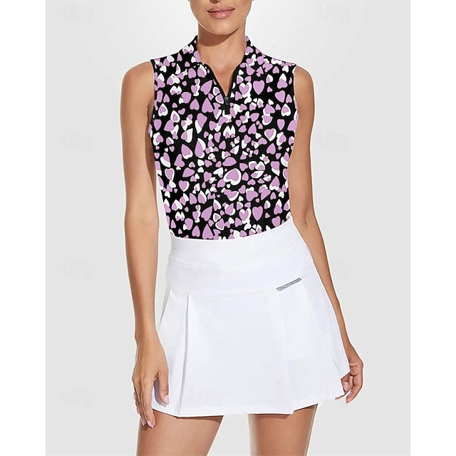 Women's Heart Tennis Shirt Sleeveless Print UPF50+ Quick
