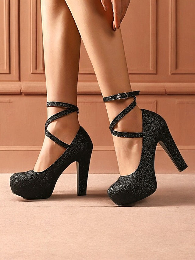 Ankle Platform – Heels Glitter Women's Strap Pink with