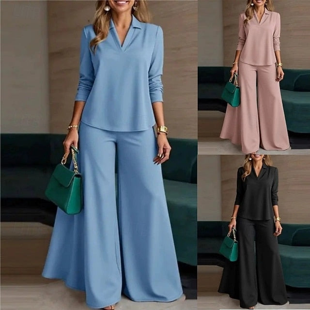 Women's Pants Sets Bolero Top Long Sleeve V Neck Solid