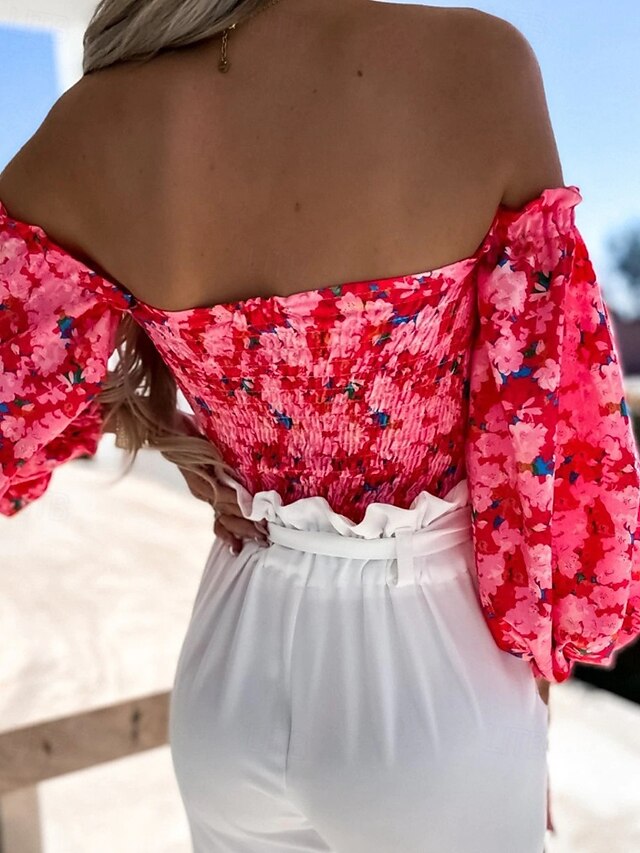 Women's Boho Shirt Blouse Print Flower Modern Boho Long