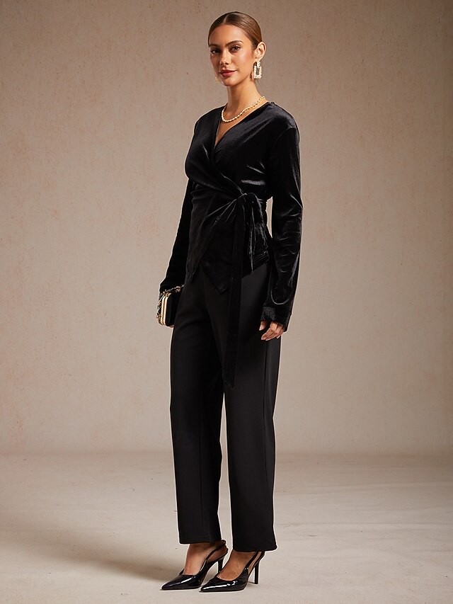 Women's Velvet Wrap Tops Dressy Tops Tie Front Solid Color