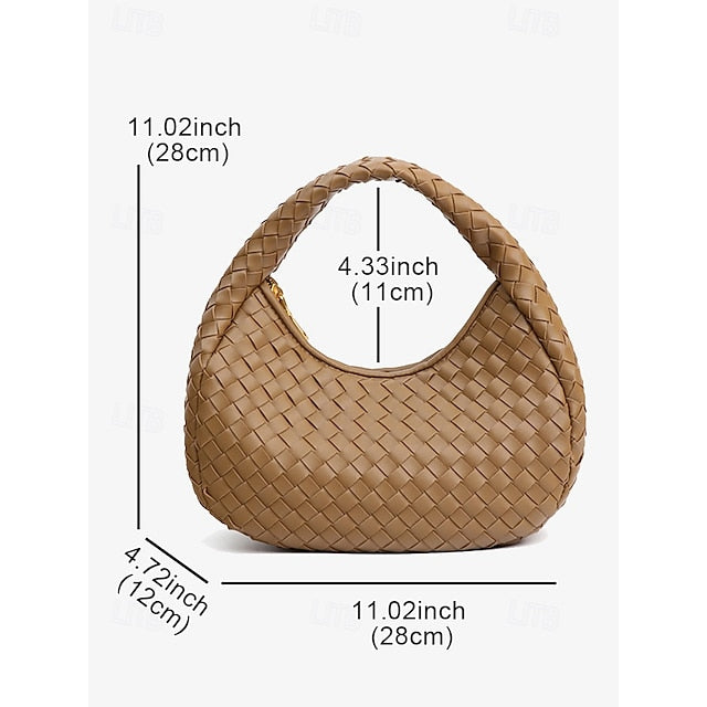 – Leather Round Woven Chic Women's Elegant Ivory Hobo Bag