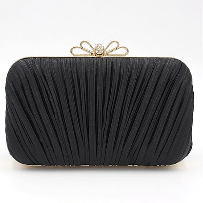 Bow Pleated Clutch Elegant Bag White Rhinestone Women's –