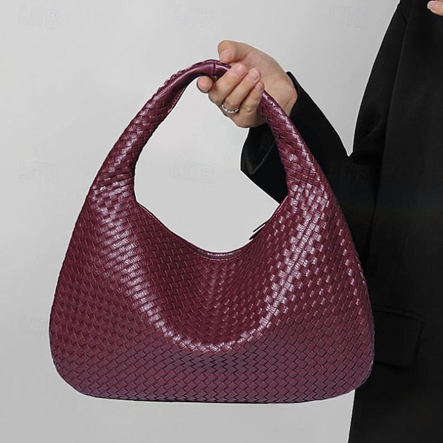 Chic Burgundy Hobo Woven Leather – Bag Women's Faux