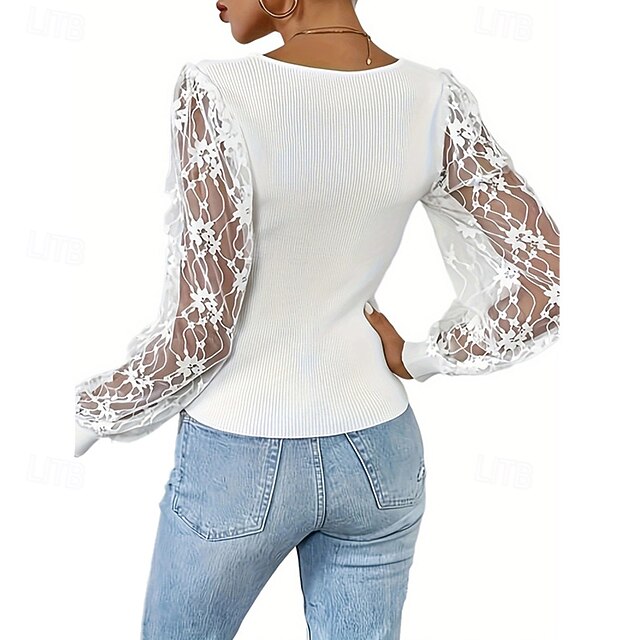 Splicing Women's Plain Top Patchwork Blouse Lace