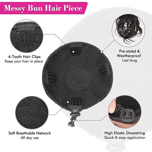 Messy Hair Bun Top Knot Clip in Bun Fake Hair Bun Ponytail