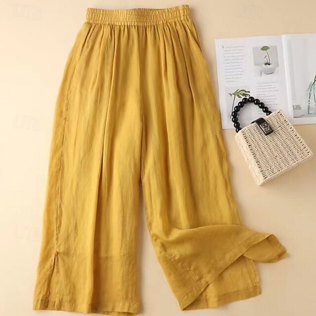Women's Cotton Linen Pants Wide Leg Chinos Vacation