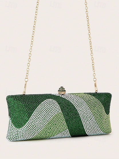 with Strap Crystal Bag Chain Clutch Evening Women's