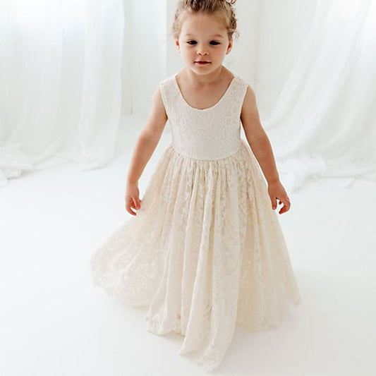 Solid Colored Wedding Kids Girls' Party Sleeveless Dress