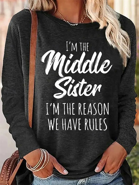 Women's T Shirt Print Letter Casual Long Sleeve Crew Neck