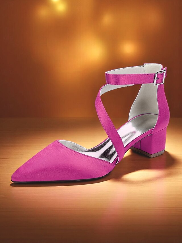 Pointed Block - Champagne Women's Heels Toe Satin