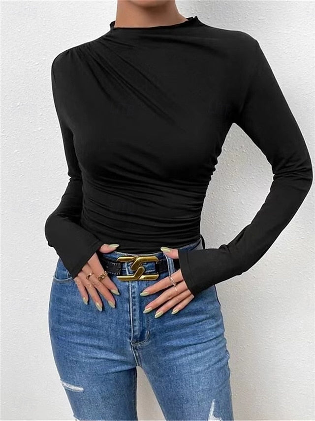 Women's T Shirt Plain Fashion Modern Casual Long Sleeve