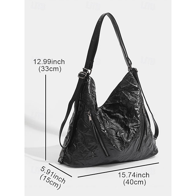 Women's Black Hobo Leather – Patent Crinkle Bag Sleek