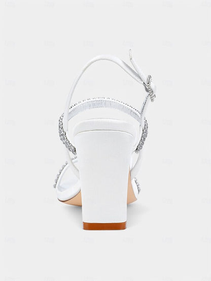 – Bridal Women's Heel Rhinestone Prom Sandals Block White