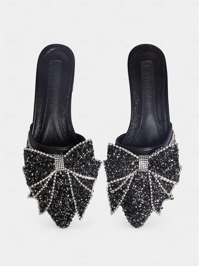 and for Flat Black Perfect – Rhinestone-Bow Parties Mules