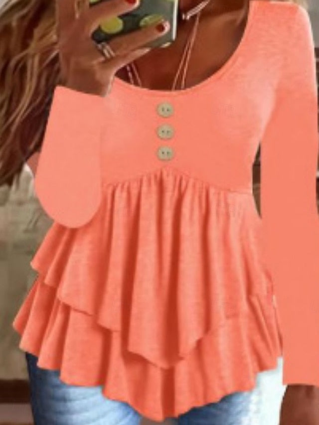 Women's Blouse Peplum Solid Color Stylish Casual Long