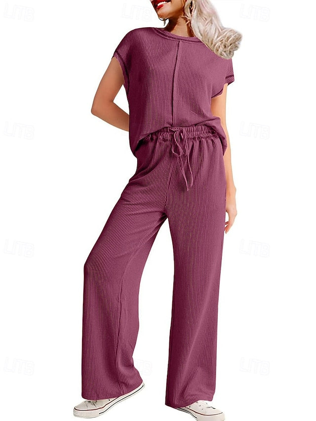 Women's Pants Sets Bolero Top Short Sleeve Crew Neck Plain