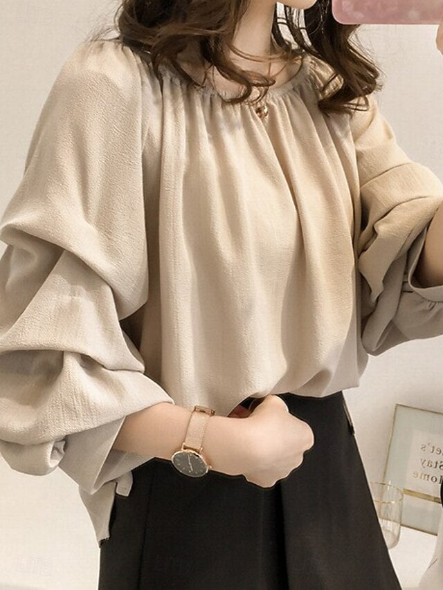 Women's Shirt Blouse Chiffon Tops Ruched Plain Active