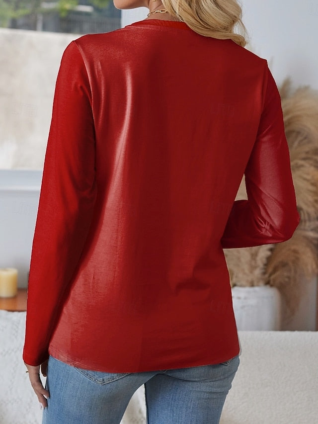 Women's T shirt Crew Neck Long Sleeve Tunic Cat Modern