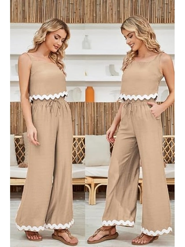 Women's tank top trousers wavy hem casual fashion suit