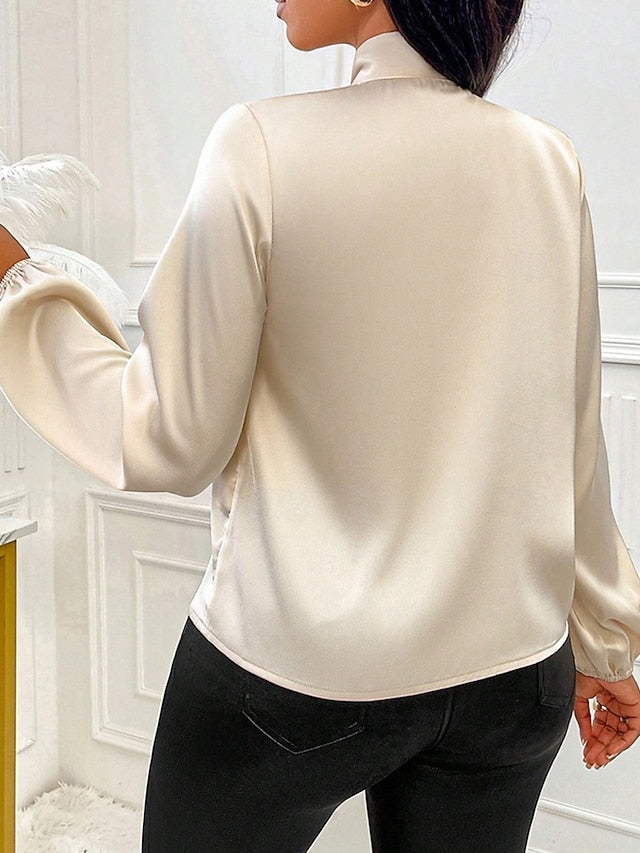 Women's Shirt Elegant Dressy Satin Top Bow Solid Color