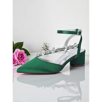 Block Pumps Heel Purple with Satin Rhinestone Women's